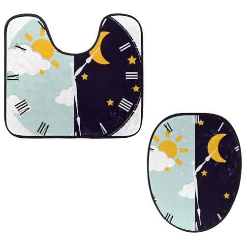 VAPOKF 2-teiliges WC-Vorleger-Set, U-förmige Konturmatte und WC-Deckelbezug, weicher rutschfester Flanell-Badematte, WC-Sitzbezug – Uhr mit Tagsonne und Nachtmond VAPOKF 2-teiliges WC-Vorleger-Set, U-förmige Konturmatte und WC-Deckelbezug, weicher rutschfester Flanell-Badematte, WC-Sitzbezug – Uhr mit Tagsonne und Nachtmond von VAPOKF