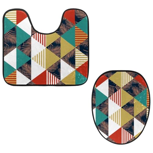 VAPOKF 2-teiliges WC-Vorleger-Set, U-förmige Konturmatte und WC-Deckelbezug, weicher rutschfester Flanell-Badematte, WC-Sitzbezug – geometrisches Dreieck mit Blättern gestreift VAPOKF 2-teiliges WC-Vorleger-Set, U-förmige Konturmatte und WC-Deckelbezug, weicher rutschfester Flanell-Badematte, WC-Sitzbezug – geometrisches Dreieck mit Blättern gestreift von VAPOKF