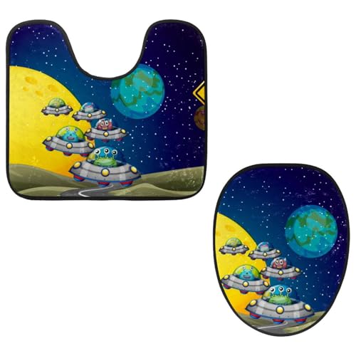 VAPOKF 2-teiliges WC-Vorleger-Set, U-förmige Konturmatte und WC-Deckelbezug, weicher rutschfester Flanell-Badematte, WC-Sitzbezug – lustiges Raumschiff, Erde, Monster, Astronaur Design VAPOKF 2-teiliges WC-Vorleger-Set, U-förmige Konturmatte und WC-Deckelbezug, weicher rutschfester Flanell-Badematte, WC-Sitzbezug – lustiges Raumschiff, Erde, Monster, Astronaur Design von VAPOKF