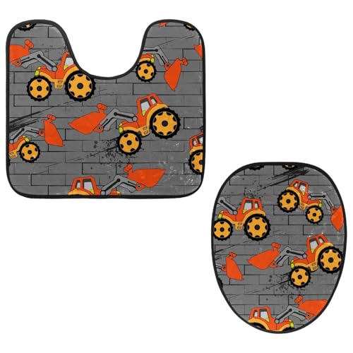 VAPOKF 2-teiliges WC-Vorleger-Set, U-förmige Konturmatte und WC-Deckelbezug, weicher rutschfester Flanell-Badematte, WC-Sitzbezug – orangefarbener Bagger auf Ziegel-Hintergrund VAPOKF 2-teiliges WC-Vorleger-Set, U-förmige Konturmatte und WC-Deckelbezug, weicher rutschfester Flanell-Badematte, WC-Sitzbezug – orangefarbener Bagger auf Ziegel-Hintergrund von VAPOKF