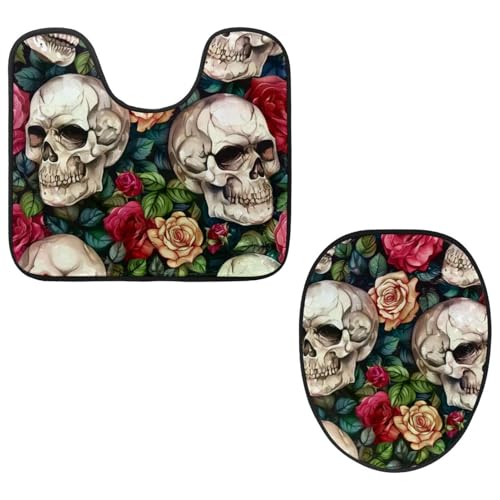 VAPOKF 2-teiliges WC-Vorleger-Set, U-förmige Konturmatte und WC-Deckelbezug, weicher rutschfester Flanell-Badezimmerteppich, WC-Sitzbezug – Blütenrose, Blume, Totenköpfe VAPOKF 2-teiliges WC-Vorleger-Set, U-förmige Konturmatte und WC-Deckelbezug, weicher rutschfester Flanell-Badezimmerteppich, WC-Sitzbezug – Blütenrose, Blume, Totenköpfe von VAPOKF