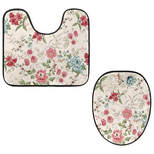 VAPOKF 2-teiliges WC-Vorleger-Set, U-förmige Konturmatte und WC-Deckelbezug, weicher rutschfester Flanell-Badezimmerteppich, WC-Sitzbezug – Blumen und Blätter VAPOKF 2-teiliges WC-Vorleger-Set, U-förmige Konturmatte und WC-Deckelbezug, weicher rutschfester Flanell-Badezimmerteppich, WC-Sitzbezug – Blumen und Blätter von VAPOKF