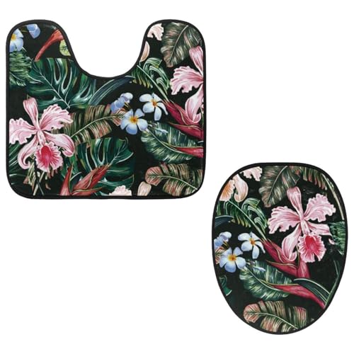 VAPOKF 2-teiliges WC-Vorleger-Set, U-förmige Konturmatte und WC-Deckelbezug, weicher rutschfester Flanell-Badezimmerteppich, WC-Sitzbezug – Blumen und Palmblätter VAPOKF 2-teiliges WC-Vorleger-Set, U-förmige Konturmatte und WC-Deckelbezug, weicher rutschfester Flanell-Badezimmerteppich, WC-Sitzbezug – Blumen und Palmblätter von VAPOKF