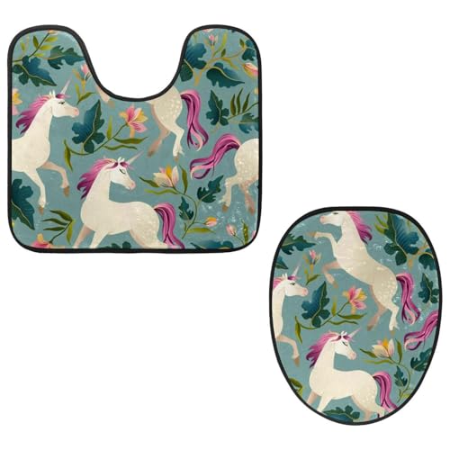 VAPOKF 2-teiliges WC-Vorleger-Set, U-förmige Konturmatte und WC-Deckelbezug, weicher rutschfester Flanell-Badezimmerteppich, WC-Sitzbezug – Einhorn mit Blume und Blatt VAPOKF 2-teiliges WC-Vorleger-Set, U-förmige Konturmatte und WC-Deckelbezug, weicher rutschfester Flanell-Badezimmerteppich, WC-Sitzbezug – Einhorn mit Blume und Blatt von VAPOKF