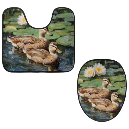 VAPOKF 2-teiliges WC-Vorleger-Set, U-förmige Konturmatte und WC-Deckelbezug, weicher rutschfester Flanell-Badezimmerteppich, WC-Sitzbezug – Enten auf Lotus-Teich VAPOKF 2-teiliges WC-Vorleger-Set, U-förmige Konturmatte und WC-Deckelbezug, weicher rutschfester Flanell-Badezimmerteppich, WC-Sitzbezug – Enten auf Lotus-Teich von VAPOKF