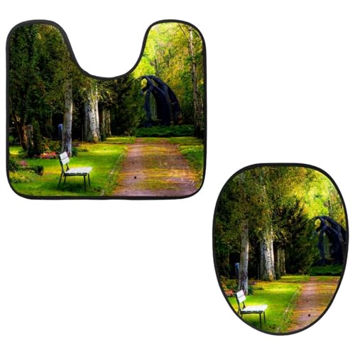 VAPOKF 2-teiliges WC-Vorleger-Set, U-förmige Konturmatte und WC-Deckelbezug, weicher rutschfester Flanell-Badezimmerteppich, WC-Sitzbezug – Grünes Wunderland Garten Natur von VAPOKF