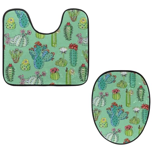 VAPOKF 2-teiliges WC-Vorleger-Set, U-förmige Konturmatte und WC-Deckelbezug, weicher rutschfester Flanell-Badezimmerteppich, WC-Sitzbezug – Kaktus mit Blumenmuster VAPOKF 2-teiliges WC-Vorleger-Set, U-förmige Konturmatte und WC-Deckelbezug, weicher rutschfester Flanell-Badezimmerteppich, WC-Sitzbezug – Kaktus mit Blumenmuster von VAPOKF