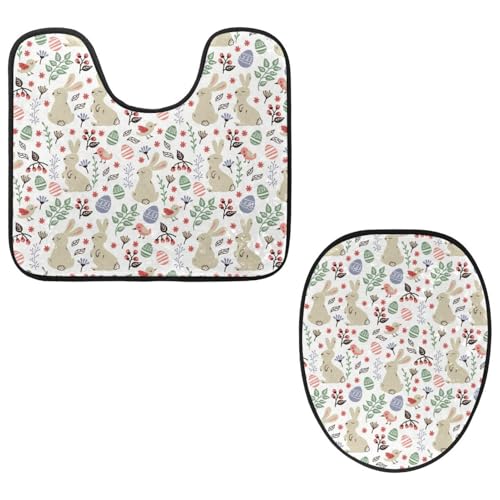 VAPOKF 2-teiliges WC-Vorleger-Set, U-förmige Konturmatte und WC-Deckelbezug, weicher rutschfester Flanell-Badezimmerteppich, WC-Sitzbezug – Kaninchen und Vögel mit Blumen VAPOKF 2-teiliges WC-Vorleger-Set, U-förmige Konturmatte und WC-Deckelbezug, weicher rutschfester Flanell-Badezimmerteppich, WC-Sitzbezug – Kaninchen und Vögel mit Blumen von VAPOKF