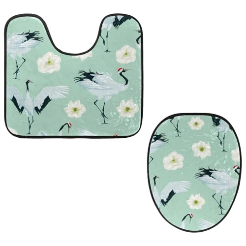 VAPOKF 2-teiliges WC-Vorleger-Set, U-förmige Konturmatte und WC-Deckelbezug, weicher rutschfester Flanell-Badezimmerteppich, WC-Sitzbezug – Kraniche und weiße Blumen VAPOKF 2-teiliges WC-Vorleger-Set, U-förmige Konturmatte und WC-Deckelbezug, weicher rutschfester Flanell-Badezimmerteppich, WC-Sitzbezug – Kraniche und weiße Blumen von VAPOKF