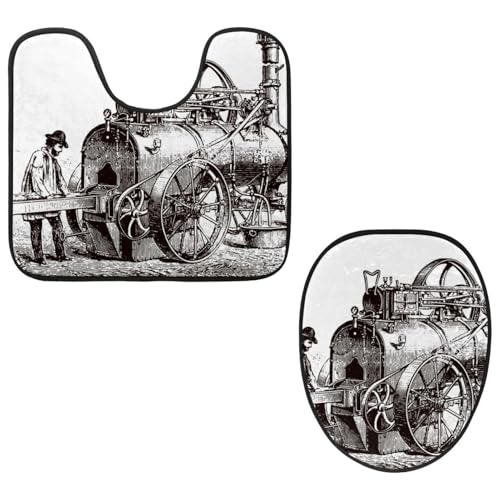 VAPOKF 2-teiliges WC-Vorleger-Set, U-förmige Konturmatte und WC-Deckelbezug, weicher rutschfester Flanell-Badezimmerteppich, WC-Sitzbezug – Motorheizung mit Strohhalm von VAPOKF
