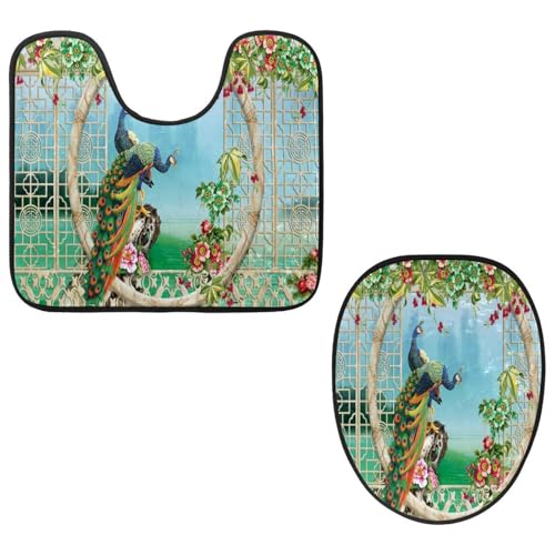 VAPOKF 2-teiliges WC-Vorleger-Set, U-förmige Konturmatte und WC-Deckelbezug, weicher rutschfester Flanell-Badezimmerteppich, WC-Sitzbezug – Pfau mit Blumen VAPOKF 2-teiliges WC-Vorleger-Set, U-förmige Konturmatte und WC-Deckelbezug, weicher rutschfester Flanell-Badezimmerteppich, WC-Sitzbezug – Pfau mit Blumen von VAPOKF