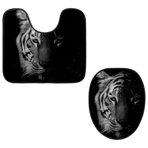 VAPOKF 2-teiliges WC-Vorleger-Set, U-förmige Konturmatte und WC-Deckelbezug, weicher rutschfester Flanell-Badezimmerteppich, WC-Sitzbezug – Schwarz-Weiß, schöner Tiger VAPOKF 2-teiliges WC-Vorleger-Set, U-förmige Konturmatte und WC-Deckelbezug, weicher rutschfester Flanell-Badezimmerteppich, WC-Sitzbezug – Schwarz-Weiß, schöner Tiger von VAPOKF