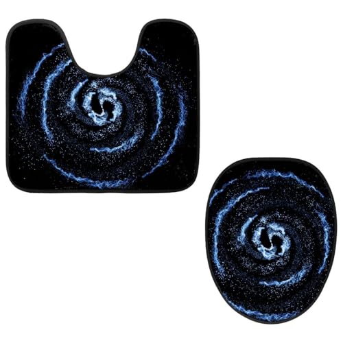 VAPOKF 2-teiliges WC-Vorleger-Set, U-förmige Konturmatte und WC-Deckelbezug, weicher rutschfester Flanell-Badezimmerteppich, WC-Sitzbezug – Weltraum-Galaxie-Universum von VAPOKF