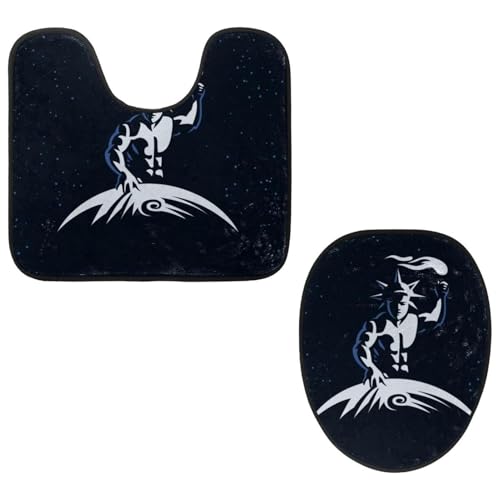 VAPOKF 2-teiliges WC-Vorleger-Set, U-förmige Konturmatte und WC-Deckelbezug, weicher rutschfester Flanell-Badezimmerteppich, WC-Sitzbezug – der Sonnengott mit Taschenlampe von VAPOKF