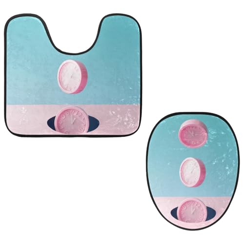 VAPOKF 2-teiliges WC-Vorleger-Set, U-förmige Konturmatte und WC-Deckelbezug, weicher rutschfester Flanell-Badezimmerteppich, WC-Sitzbezug – drei rosa Wecker VAPOKF 2-teiliges WC-Vorleger-Set, U-förmige Konturmatte und WC-Deckelbezug, weicher rutschfester Flanell-Badezimmerteppich, WC-Sitzbezug – drei rosa Wecker von VAPOKF