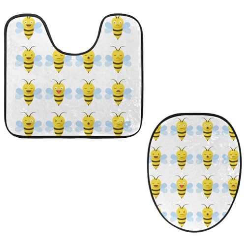 VAPOKF 2-teiliges WC-Vorleger-Set, U-förmige Konturmatte und WC-Deckelbezug, weicher rutschfester Flanell-Badezimmerteppich, WC-Sitzbezug – gelbes Bienenmuster von VAPOKF