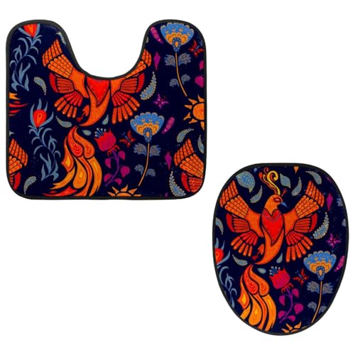 VAPOKF 2-teiliges WC-Vorleger-Set, U-förmige Konturmatte und WC-Deckelbezug, weicher rutschfester Flanell-Badezimmerteppich, WC-Sitzbezug – schöner Feuervogel und blaue Blumen VAPOKF 2-teiliges WC-Vorleger-Set, U-förmige Konturmatte und WC-Deckelbezug, weicher rutschfester Flanell-Badezimmerteppich, WC-Sitzbezug – schöner Feuervogel und blaue Blumen von VAPOKF