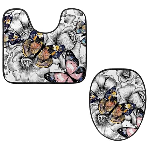 VAPOKF 2-teiliges WC-Vorleger-Set, U-förmige Konturmatte und WC-Deckelbezug, weicher rutschfester Flanell-Badezimmerteppich, WC-Sitzbezug – schöner Schmetterling auf Blütenblumen VAPOKF 2-teiliges WC-Vorleger-Set, U-förmige Konturmatte und WC-Deckelbezug, weicher rutschfester Flanell-Badezimmerteppich, WC-Sitzbezug – schöner Schmetterling auf Blütenblumen von VAPOKF