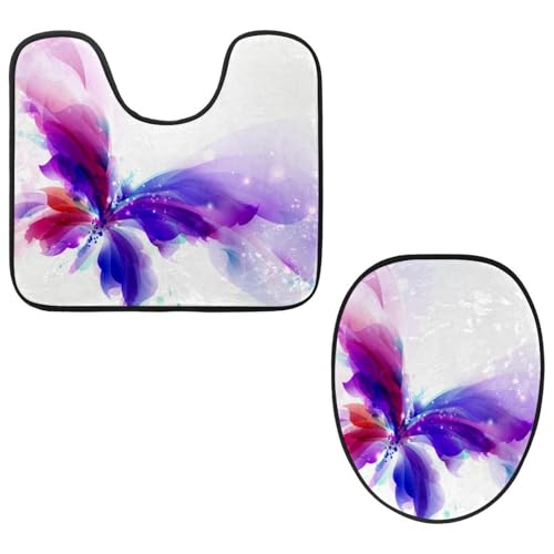 VAPOKF 2-teiliges WC-Vorleger-Set, U-förmige Konturmatte und WC-Deckelbezug, weicher rutschfester Flanell-Badezimmerteppich, WC-Sitzbezug – schöner Schmetterling mit violetten und cyanfarbenen Flecken VAPOKF 2-teiliges WC-Vorleger-Set, U-förmige Konturmatte und WC-Deckelbezug, weicher rutschfester Flanell-Badezimmerteppich, WC-Sitzbezug – schöner Schmetterling mit violetten und cyanfarbenen Flecken von VAPOKF