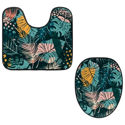 VAPOKF 2-teiliges WC-Vorleger-Set, U-förmige Konturmatte und WC-Deckelbezug, weicher rutschfester Flanell-Badezimmerteppich, WC-Sitzbezug – tropische Blätter mit Tierfußabdrücken VAPOKF 2-teiliges WC-Vorleger-Set, U-förmige Konturmatte und WC-Deckelbezug, weicher rutschfester Flanell-Badezimmerteppich, WC-Sitzbezug – tropische Blätter mit Tierfußabdrücken von VAPOKF