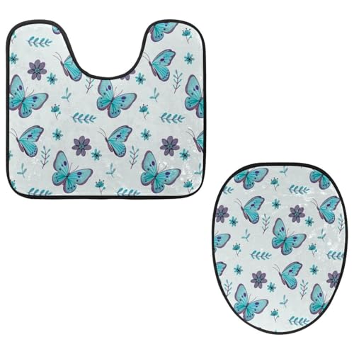 VAPOKF 2-teiliges WC-Vorleger-Set, U-förmige Konturmatte und WC-Deckelbezug, weicher rutschfester Flanell-Badezimmervorleger, WC-Sitzbezug – Blaue Schmetterlinge, Weidenblumen Muster VAPOKF 2-teiliges WC-Vorleger-Set, U-förmige Konturmatte und WC-Deckelbezug, weicher rutschfester Flanell-Badezimmervorleger, WC-Sitzbezug – Blaue Schmetterlinge, Weidenblumen Muster von VAPOKF