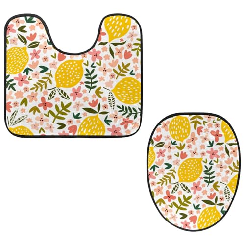 VAPOKF 2-teiliges WC-Vorleger-Set, U-förmige Konturmatte und WC-Deckelbezug, weicher rutschfester Flanell-Badezimmervorleger, WC-Sitzbezug – Obst-Zitrone mit Blumenmuster VAPOKF 2-teiliges WC-Vorleger-Set, U-förmige Konturmatte und WC-Deckelbezug, weicher rutschfester Flanell-Badezimmervorleger, WC-Sitzbezug – Obst-Zitrone mit Blumenmuster von VAPOKF