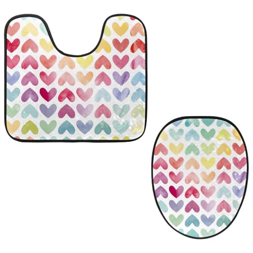 VAPOKF Badezimmerteppich-Set, U-förmige Konturmatte und WC-Deckelbezug, weich, rutschfest, Flanell-Badematte, WC-Sitzbezug – Aquarell, bunt, Regenbogenfarben, 2-teilig von VAPOKF