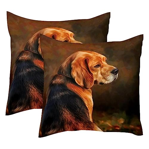 VAPOKF Beagle-Hunde-Porträt, 2 Kissenbezüge, 45 x 45 cm, Bauernhaus-Kissenbezüge, quadratischer Kissenbezug für Frühling, Zuhause, Sofa, Couch, Dekoration von VAPOKF