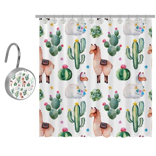 VAPOKF Duschvorhang mit Lama- und Grün-Kaktus-Sukkulenten-Druck, Polyester-Duschvorhang-Set mit 10 Edelstahl-Haken, rustikaler Bauernhaus-Badezimmer-Duschvorhang, 167 x 182 cm VAPOKF Duschvorhang mit Lama- und Grün-Kaktus-Sukkulenten-Druck, Polyester-Duschvorhang-Set mit 10 Edelstahl-Haken, rustikaler Bauernhaus-Badezimmer-Duschvorhang, 167 x 182 cm von VAPOKF