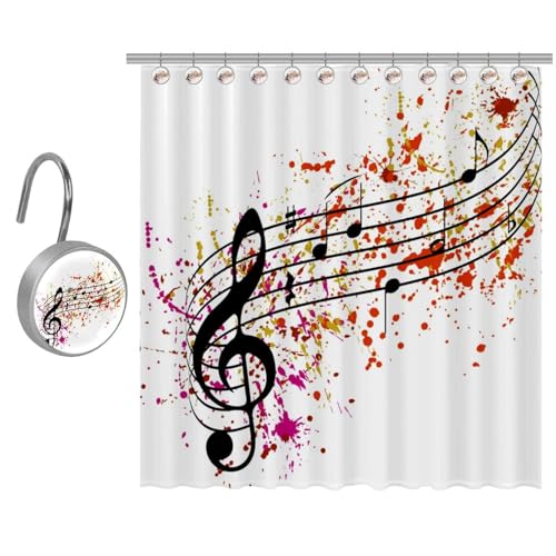 VAPOKF Duschvorhang mit Musiknoten mit Farbspritzern, Polyester, Duschvorhang-Set mit 9 Edelstahl-Haken für Badezimmer, rustikales Bauernhaus, 91 x 182 cm VAPOKF Duschvorhang mit Musiknoten mit Farbspritzern, Polyester, Duschvorhang-Set mit 9 Edelstahl-Haken für Badezimmer, rustikales Bauernhaus, 91 x 182 cm von VAPOKF