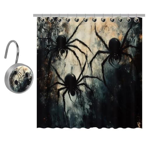 VAPOKF Gruseliger schwarzer Spinnendruck-Duschvorhang, Polyester-Duschvorhang-Set mit 9 Edelstahl-Haken, rustikaler Bauernhaus-Badezimmer-Duschvorhang, 91 x 182 cm VAPOKF Gruseliger schwarzer Spinnendruck-Duschvorhang, Polyester-Duschvorhang-Set mit 9 Edelstahl-Haken, rustikaler Bauernhaus-Badezimmer-Duschvorhang, 91 x 182 cm von VAPOKF