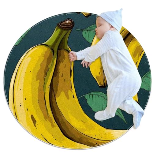 VAPOKF Kleine Teppiche, Badezimmerteppich, Bananenfrucht und Blätter, rutschfester Überwurfteppich, Fußmatte, für Sofa, Schlafzimmer, Kinderzimmer, Dekoration, rund, 80 cm Durchmesser von VAPOKF
