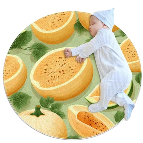 VAPOKF Kleine Teppiche, Badezimmerteppich, Cantaloupe, Obst, rutschfester Überwurfteppich, Fußmatte, für Sofa, Schlafzimmer, Kinderzimmer, Dekoration, rund, 80 cm Durchmesser von VAPOKF