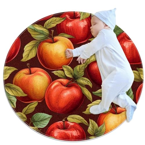 VAPOKF Kleine Teppiche, Badezimmerteppich, rote Äpfel, Obst, rutschfester Überwurfteppich, Fußmatte, für Sofa, Schlafzimmer, Kinderzimmer, Dekoration, rund, 70 cm Durchmesser von VAPOKF