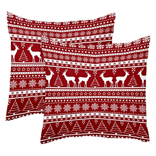 Weihnachts-Kissenbezüge, Hirsche, Schneeflocken, Bäume, quadratisch, dekorativer weicher Samt-Kissenbezug für Couch, Sofa, Bett, Auto, Wohnzimmer, 40 x 40 cm von VAPOKF