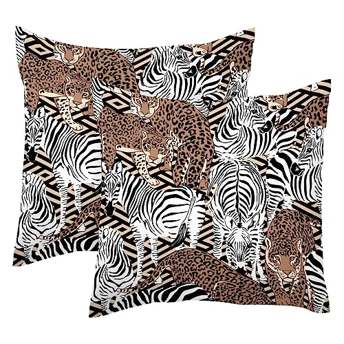 Wild Zebras und Leoparden, 2 Stück, weicher Samt-Kissenbezug, moderne dekorative doppelseitige Designs, Kissenbezug, 50 x 50 cm (Kissen nicht im Lieferumfang enthalten) von VAPOKF