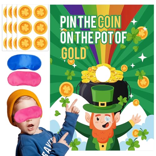 VARACL St. Patrick's Day Partyspiel, Pin The Coin On The Hat, Irish Party Games with 24PCS Shamrock Coins Stickers Pin The Tail St Patricks Day Games Classroom School Activities Family Party Supplies von VARACL