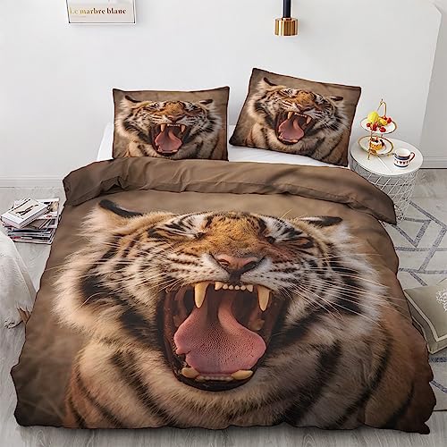 VARAGO Tiger Bettwäsche 155x220 - Tier Bettbezug 3er Set mit 2 Kissenbezüge 80x80 cm, Weich & Warme & Angenehm Mikrofaser Bettwäsche-Sets mit Reißverschluss von VARAGO