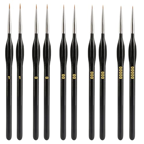 10 Stück Feine Detail Pinsel Set, Malen Nach Zahlen Pinsel Feine Spitze, Miniatur Künstlerpinsel Set für Modellbau Acryl Nagelkunst Ölgemälde Strichmalerei Aquarell Pinselset(5 Größen) von VARHHUXHA