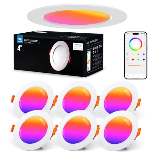VARICART Alexa LED Einbaustrahler 230V RGB, Smart LED Spot Ultra Flach Bluetooth 10W, LED Einbaustrahler Dimmbar Farbig, Deckenspots Musik Sync APP Steuerung, Farben Spots Deckenleuchte, 6Pcs von VARICART