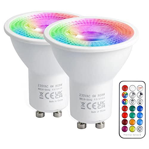 VARICART GU10 Farbwechsel LED Lampe, 5W Dimmbar 12 Farbig LED Glühbirne mit Fernbedienung, Kaltweiß 6000K & RGB Spot Licht, 50W Gleichw. für Wandleuchte, Schienenleuchte Home Dekoration (2-er Pack) von VARICART