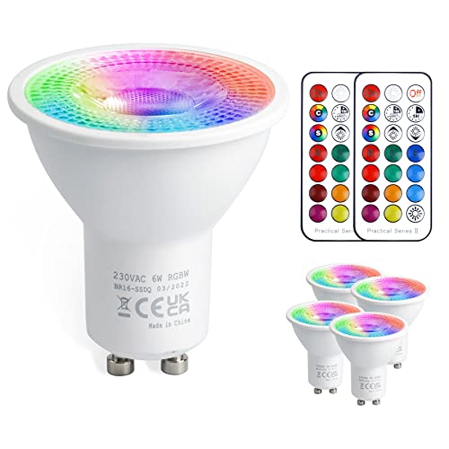 VARICART GU10 Farbwechsel LED Lampe, 5W Dimmbar 12 Farbig LED Glühbirne mit Fernbedienung, Warmweiß 3000K & RGB Spot Licht, 50W Gleichw. für Wandleuchte, Schienenleuchte Home Dekoration (4-er Pack) von VARICART