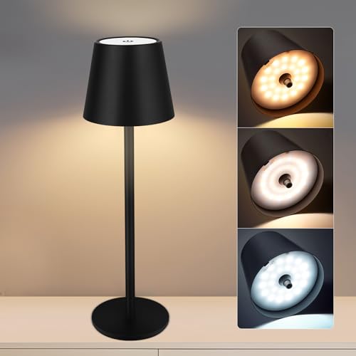 VARICART LED Tischlampe Kabellos mit Touch, USB-C Dimmbare Tischleuchte Akku LED mit 3 Farbtemperatur, Höhenverstellbar, IP54 wasserdicht für Restaurant, Schlafzimmer, Bar, im Freien(Schwarz) von VARICART