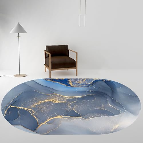 VARIKASHOM Designer Oval Teppiche großen Wohnzimmern Schlafzimmern Arbeitszimmer Balkonen,Modernes Marmormuster, Gelb, Abstrakte Dekoration, Blau, 140 x 180 cm von VARIKASHOM