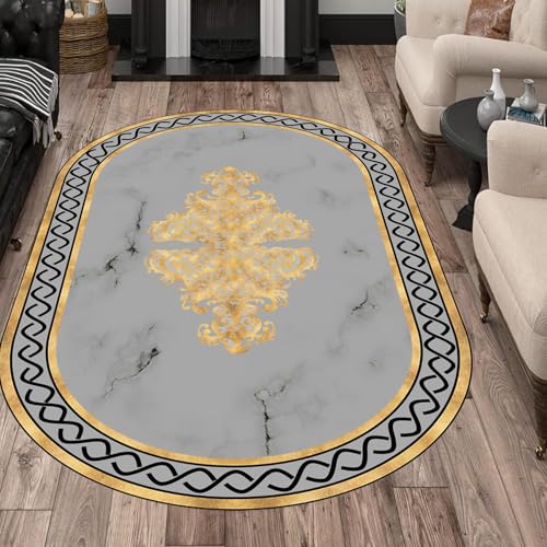 VARIKASHOM Designer Oval Teppiche großen Wohnzimmern Schlafzimmern Arbeitszimmer Balkonen,Schwarz-Gelb Modernes Bordüren-Design, Grau, 140 x 180 cm VARIKASHOM Designer Oval Teppiche großen Wohnzimmern Schlafzimmern Arbeitszimmer Balkonen,Schwarz-Gelb Modernes Bordüren-Design, Grau, 140 x 180 cm von VARIKASHOM