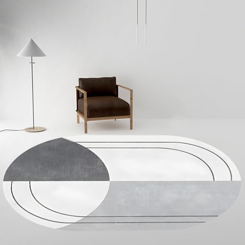 VARIKASHOM Oval Teppich Wohnzimmer Waschbar Anti-Rutsch Extra Große Schlafzimmer Teppiche Matte,Schwarz-Graues modernes Design Bodendekor, Weiß, 200 x 250 cm VARIKASHOM Oval Teppich Wohnzimmer Waschbar Anti-Rutsch Extra Große Schlafzimmer Teppiche Matte,Schwarz-Graues modernes Design Bodendekor, Weiß, 200 x 250 cm von VARIKASHOM