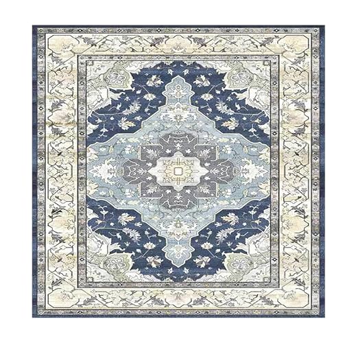 VARIKASHOM Teppich Quadratisch,Mehrfarbig Vintage Blumen Grau Weiß Gelb, Blau, 160 x 160 cm,Waschbarer Teppiche Gegend Wohnzimmerteppich Esstisch Carpet Art Deco von VARIKASHOM