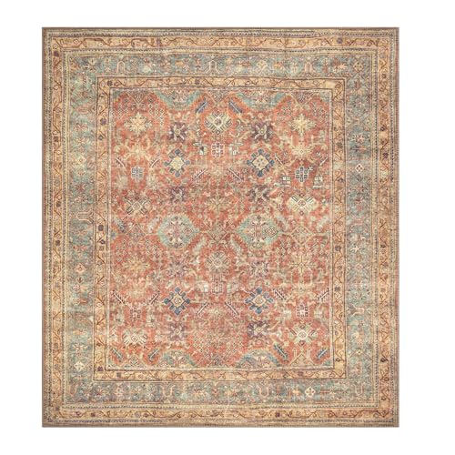 VARIKASHOM Teppich Quadratisch,Traditionelles Vintage-Design, Gelb, Orange, Rot, Terrakotta, 160 x 160 cm,Waschbarer Teppiche Gegend Wohnzimmerteppich Esstisch Carpet Art Deco von VARIKASHOM