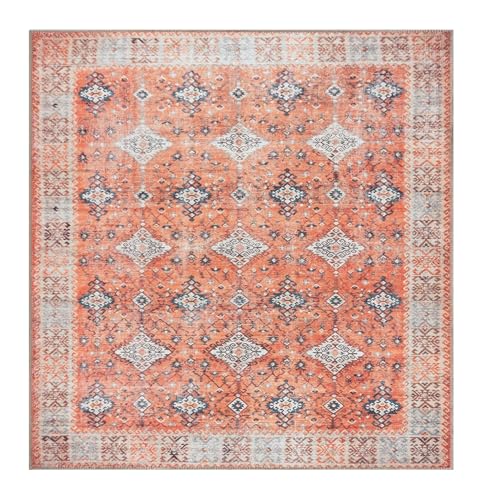 VARIKASHOM Teppich Quadratisch,Traditionelles geometrisches Retro-Bordürendesign, Orange, 180 x 180 cm,Waschbarer große teppiche Bettvorleger Schlafzimmer Esstisch Innen Deko VARIKASHOM Teppich Quadratisch,Traditionelles geometrisches Retro-Bordürendesign, Orange, 180 x 180 cm,Waschbarer große teppiche Bettvorleger Schlafzimmer Esstisch Innen Deko von VARIKASHOM