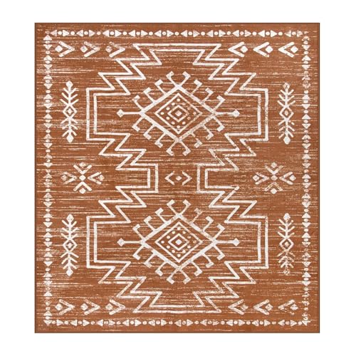 VARIKASHOM Teppich Quadratisch,Traditionelles geometrisches Retro-Design, Orange, 180 x 180 cm,Waschbarer große teppiche Bettvorleger Schlafzimmer Esstisch Innen Deko von VARIKASHOM